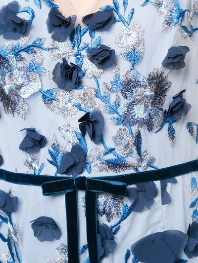 Shop Marchesa Notte Embroidered Flower Dress In Light Blue