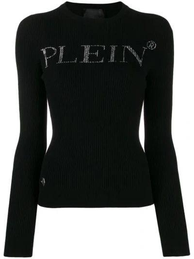 Shop Philipp Plein Rhinestone Logo Sweater In Black