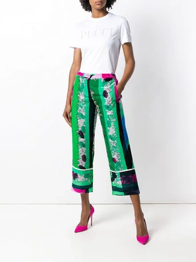 Shop Emilio Pucci Abstract Print Cropped Trousers In 002 Fuxia/smeraldo