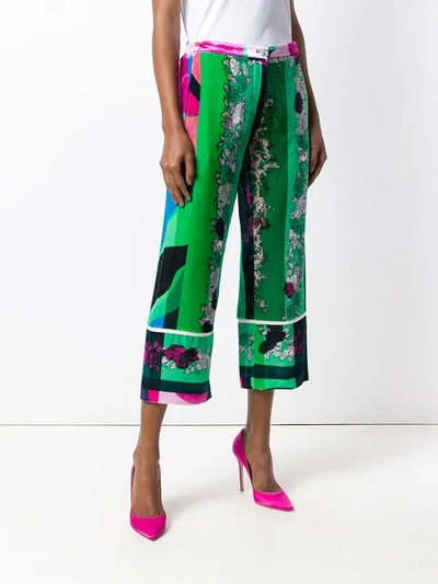 Shop Emilio Pucci Abstract Print Cropped Trousers In 002 Fuxia/smeraldo