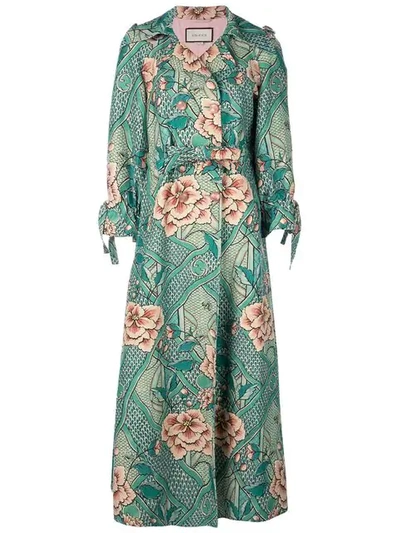 Shop Gucci Loraine Floral Print Coat In Green