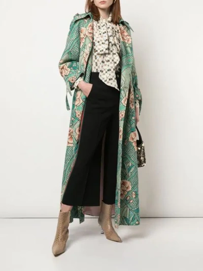 Shop Gucci Loraine Floral Print Coat In Green