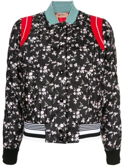 Shop N°21 Floral Print Bomber Jacket In Black