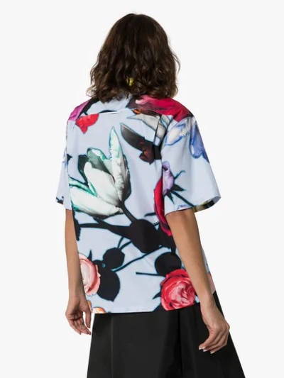 Shop Prada Floral Print Shirt In Celeste