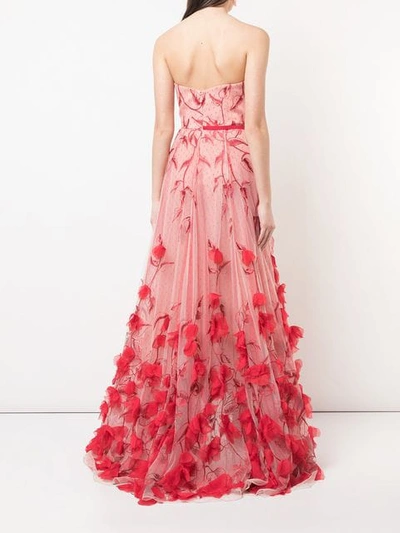 Shop Marchesa Notte Strapless Floral Dress In Red