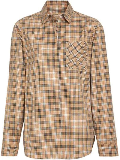 Shop Burberry Check Cotton Shirt In Yellow