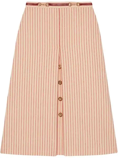 Shop Gucci Wool Skirt With Gg Buttons In Neutrals