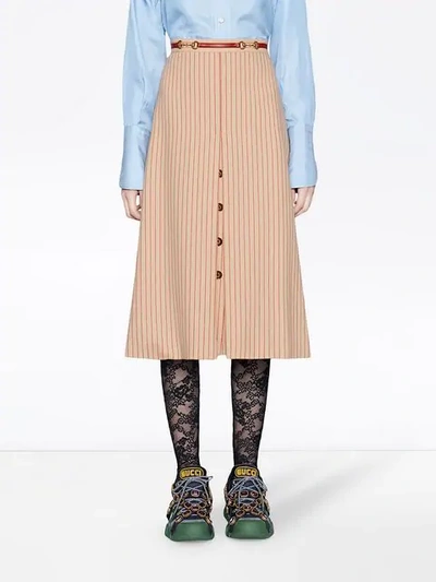 Shop Gucci Wool Skirt With Gg Buttons In Neutrals