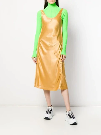 Shop Acne Studios Satin Midi Dress In Bnj-yellow Gold