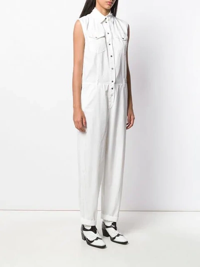 Shop Pinko Sleeveless Buttoned Jumpsuit In Z05 Bianco