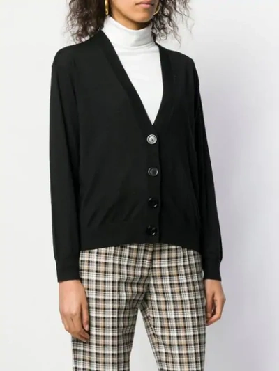 Shop Burberry Checked Elbow Patch Cardigan In A1189 Black