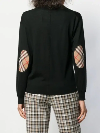 Shop Burberry Checked Elbow Patch Cardigan In A1189 Black