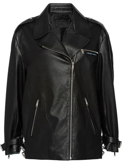 Shop Prada Oversized Biker Jacket In Black