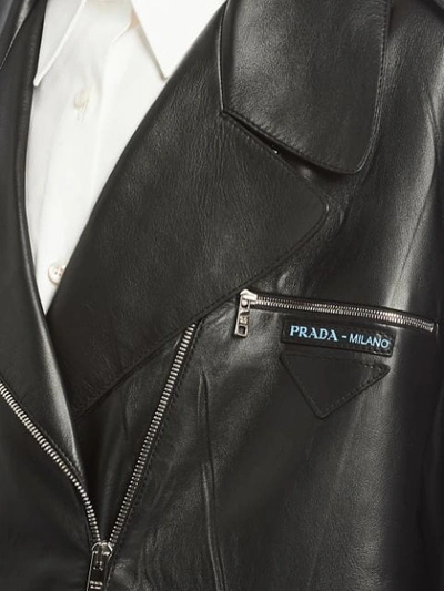 Shop Prada Oversized Biker Jacket In Black