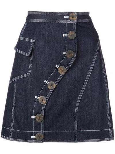 Shop Acler Button Fastened Denim Skirt - Blue