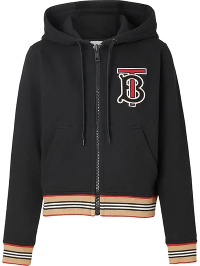 BURBERRY ICON STRIPE拉链连帽衫 - 黑色