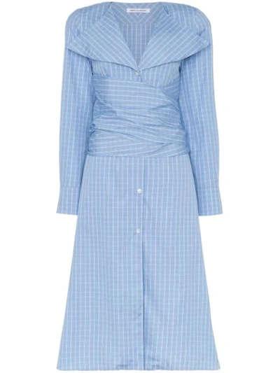 Shop Wright Le Chapelain Check Print Wrap Cotton Dress - Blue