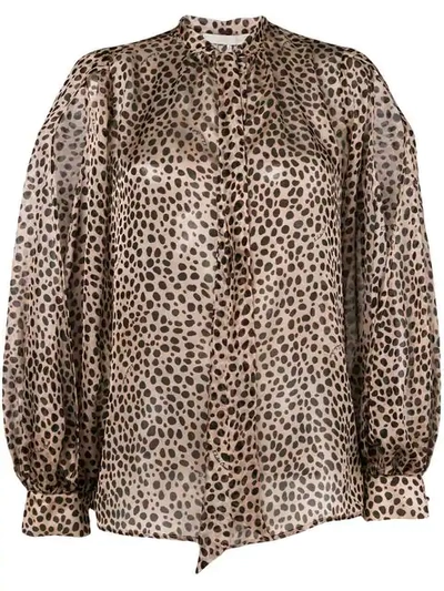 Shop L'autre Chose Leopard Print Pussy Bow Blouse In Brown