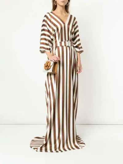 Shop Oscar De La Renta Striped Maxi Dress In Brown