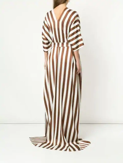 Shop Oscar De La Renta Striped Maxi Dress In Brown