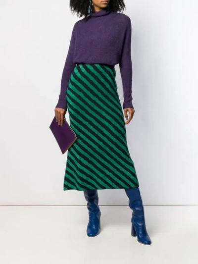 Shop Christian Wijnants Long Striped Skirt In Emerald/navy Stripes