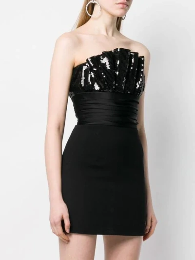 Shop Saint Laurent Ruffled Bustier Mini Dress In Black