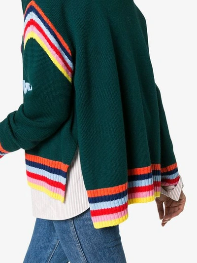 Shop Mira Mikati 'always Tomorrow' Embroidered Chunky Wool Sweater In Green
