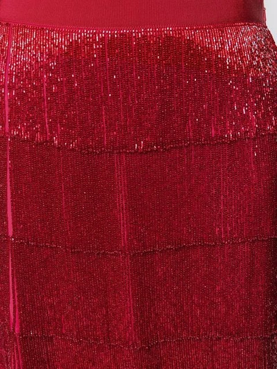 Shop Alberta Ferretti Beaded Layered Skirt In Red