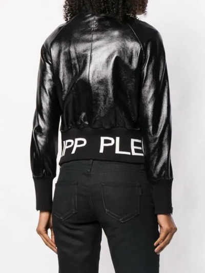 Shop Philipp Plein Leather Bomber Jacket In Black