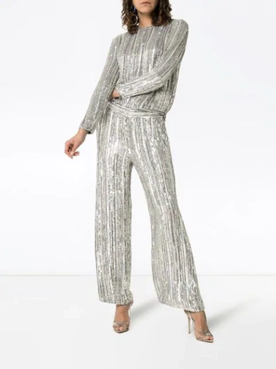 Shop Ashish Sequin Embellished Flared Trousers In Silver