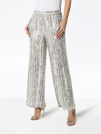 Shop Ashish Sequin Embellished Flared Trousers In Silver