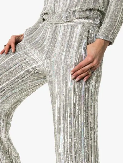 Shop Ashish Sequin Embellished Flared Trousers In Silver