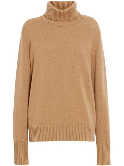 Shop Burberry Embroidered Crest Cashmere Roll In Neutrals