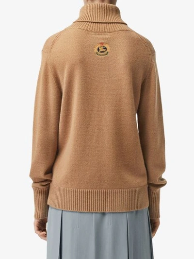 Shop Burberry Embroidered Crest Cashmere Roll In Neutrals