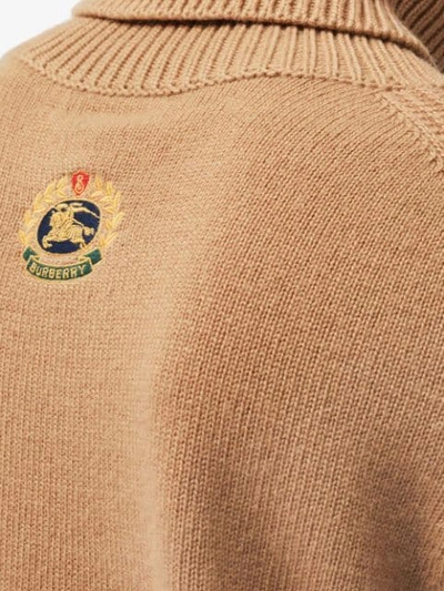 Shop Burberry Embroidered Crest Cashmere Roll In Neutrals