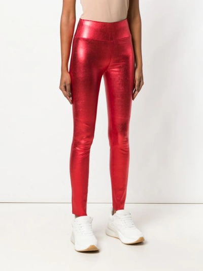 Shop Sprwmn Metallic Leather Trousers In Red
