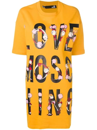 Shop Love Moschino Cheerleader Logo Print T-shirt Dress In Yellow
