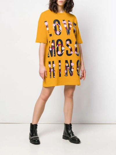 Shop Love Moschino Cheerleader Logo Print T-shirt Dress In Yellow