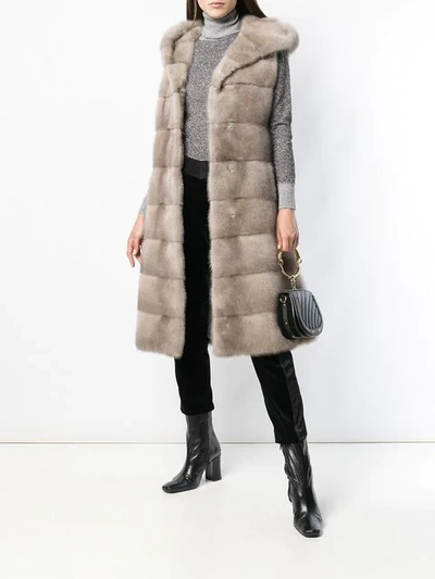 Shop Liska Long Fur Gilet In Neutrals