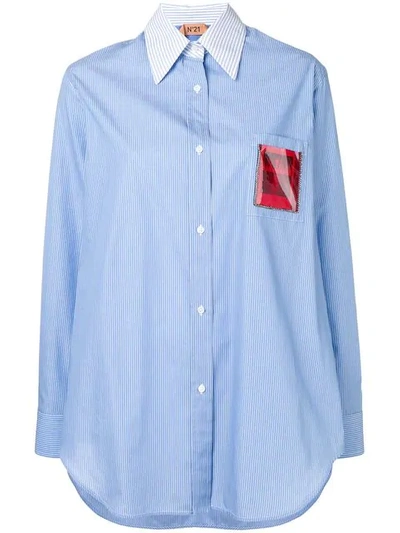Shop N°21 Appliqué Insert Striped Shirt In Blue