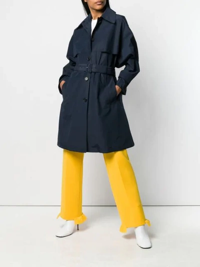 Shop Prada Belted Trench Coat In Blue