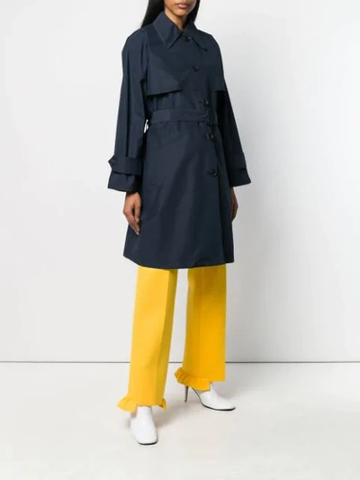 Shop Prada Belted Trench Coat In Blue