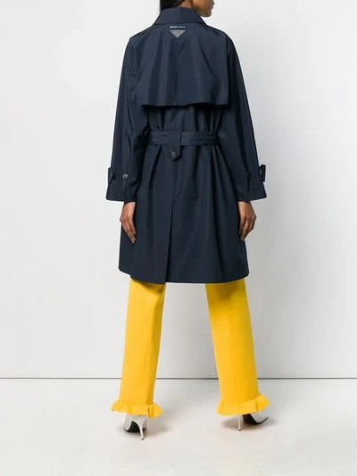 Shop Prada Belted Trench Coat In Blue