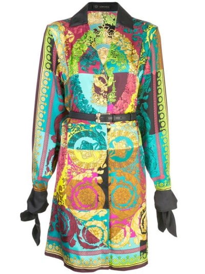 Shop Versace Voyage Barocco Printed Shirt Dress In Multicolour
