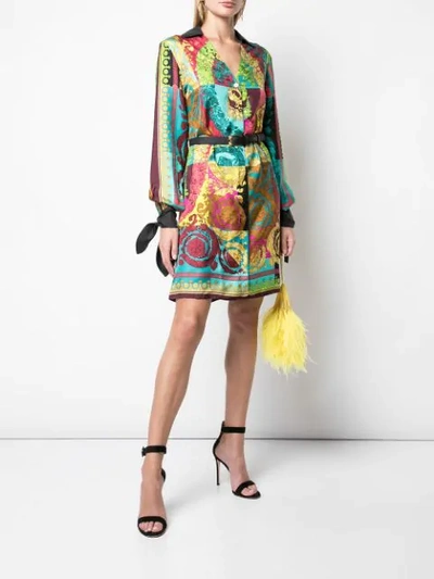 Shop Versace Voyage Barocco Printed Shirt Dress In Multicolour