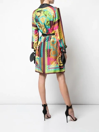 Shop Versace Voyage Barocco Printed Shirt Dress In Multicolour