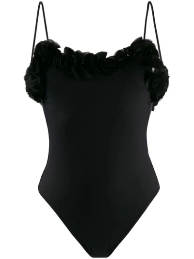 Shop La Reveche Ruffle Neck Swimsuit In Black