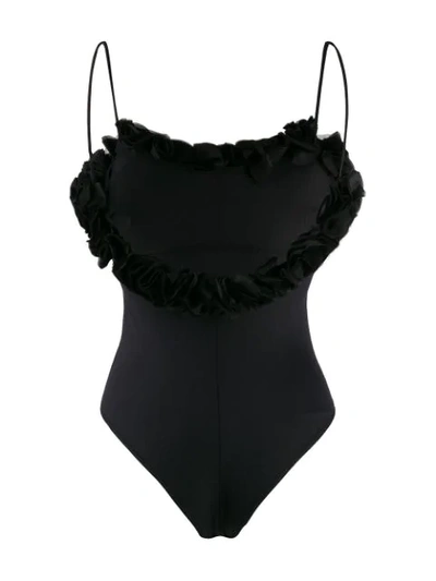 Shop La Reveche Ruffle Neck Swimsuit In Black
