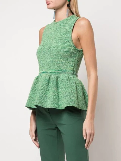 Shop Tibi Sculpted Peplum Knitted Top In Green