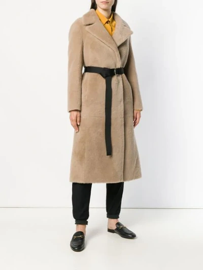 Shop Blancha Belted Fur Coat In Neutrals